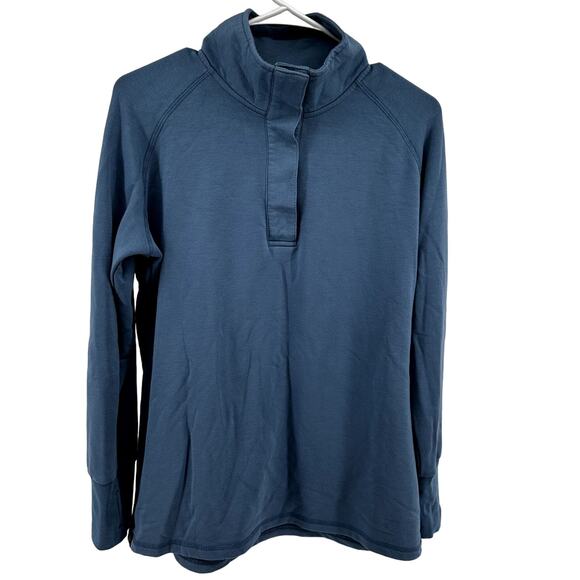 Free Fly Bamboo Fleece Pullover Sweatshirt Button Front Stand Collar Blue Large - Picture 1 of 5